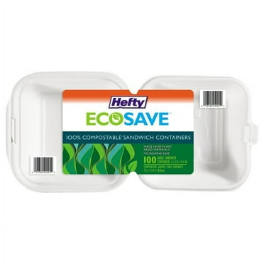 Hefty ECOSAVE Sandwich Hinged Lid Container (6" x 6", 100 ct.)