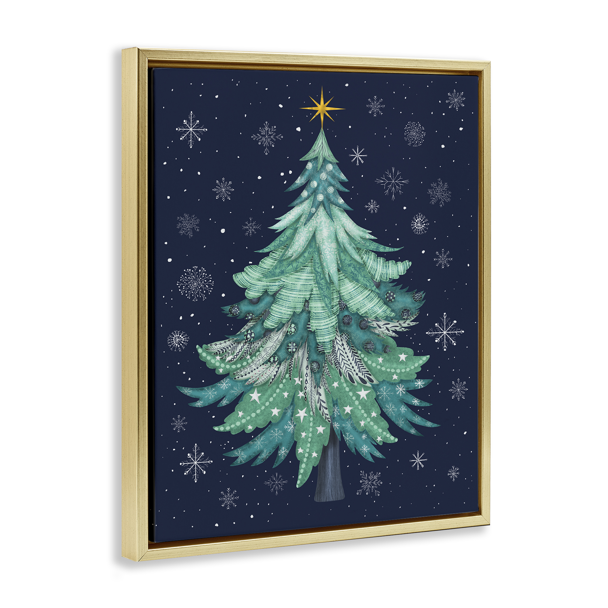 Stupell Industries Abstract Pattern Xmas Tree Holiday Painting Gold Floater Framed Canvas Art Prints Wall Art, 25 x 31