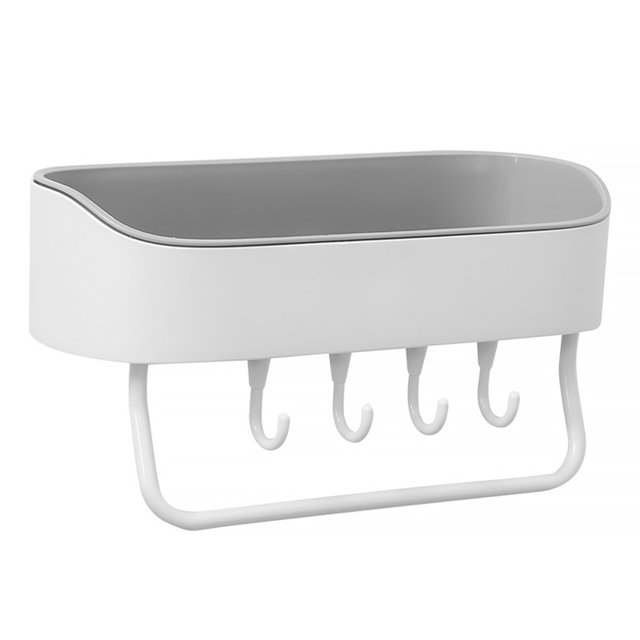 Ounissouiy Estante de baño de plástico sin perforaciones, soporte para champú montado en la pared de la ducha, estante de almacenamiento, organizador, Juegos de accesorios de baño Gris blanco