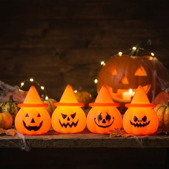 CSEONE Halloween Night Lights, Halloween Pumpkin Night Light with Witch Hat, Cute Led Lamp Silicone Pumpkin Lights, Spooky Face Decorative Lights for Halloween Party Table Indoor Outdoor, A