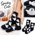 thumbnail image 2 of Cute Halloween Fuzzy Crew Socks for Women Soft Warm Casual Costume Accessories Socks for Fall Home Wear,One Size,Black, 2 of 6