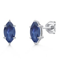 Gem Stone King 14K White Gold Blue Sapphire Double Notch Stud Earrings for Women Men | 1.26 Cttw | Gemstone September Birthstone | Marquise 8X4MM