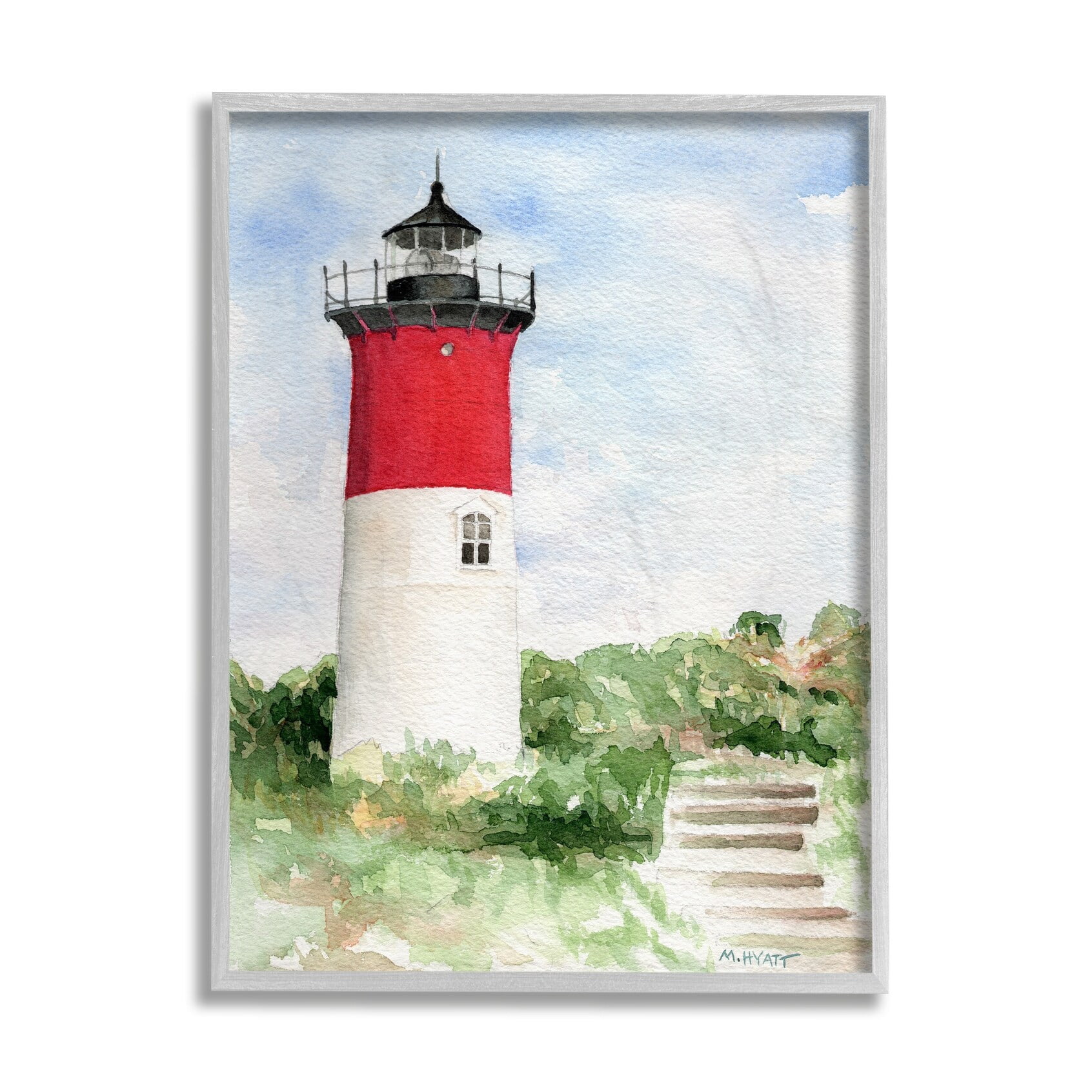 Stupell Industries Stairs Leading to Nauset Lighthouse Green Cliffside Black Framed, 11 x 14, Design by Melissa Hyatt LLC