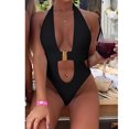 thumbnail image 5 of One Piece Swimsuit for Women Women Solid Color One-Piece Deep V Buckle Design Bikini Swimsuit Set, 5 of 9