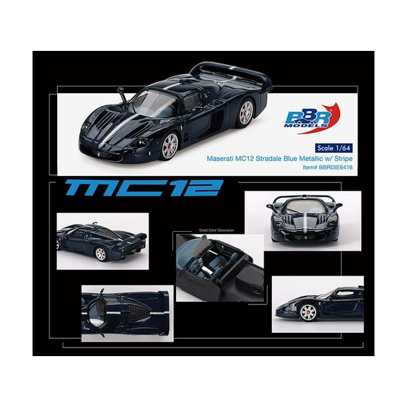Maserati MC12 Stradale Blue Metallic with White Stripe 1/64 Diecast Model Car by BBR