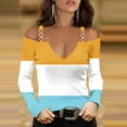 thumbnail image 2 of V Neck Long Sleeve Shirts for Women Cold Shoulder Tee Solid Graphic Color Block Casual Plus Size Tunic Tops Fashion Pullover(Yellow,XXL), 2 of 5