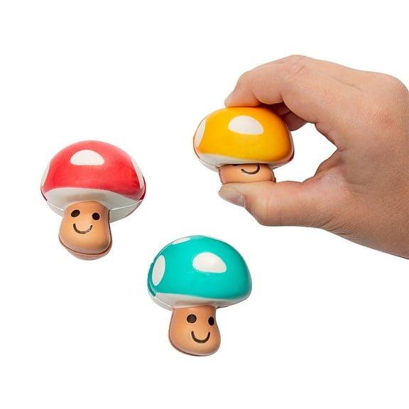 Fun Express 1 3/4" x 2" Mini Smiling Mushroom Character Stress Toys - 24 Pieces