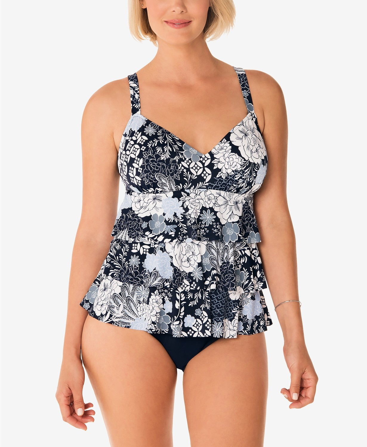 Swim Solutions LACEY AFFAIR Printed Tiered Fauxkini One-Piece