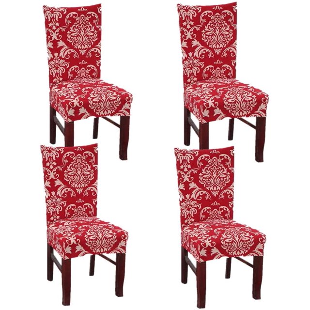 Stretch Dining Room Chair Slipcovers Spandex Fabric Removable Washable Chair Protector Cover for Dining Room, Hotel, Ceremony, Wedding, Party (Dd Red, 4 Per Set)