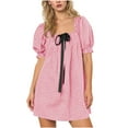 thumbnail image 2 of Antinious Ladies Mini Dresses Check Short Sleeve Petal Sleeve Summer Lightweight Stylish Short Dress, 2 of 5