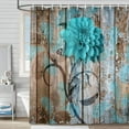 thumbnail image 2 of Rustic Flower Shower Curtain, Teal Floral Barn Wood Farmhouse Shower Curtain Set, Country Turquoise Blue Brown Fabric Shower Curtain with Hooks, Boho Bathroom Curtain,60X70in, 2 of 4