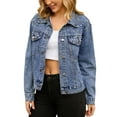 thumbnail image 4 of INSPIRE CHIC Women's Spring Denim Long Sleeve Button Down Pearl Decro Jacket S Blue, 4 of 5