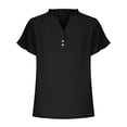 thumbnail image 4 of Lovskoo Summer Tops for Women 2024 V Neck Short Sleeve Solid Color Lace Collar Button Trendy Comfortable Breathable T Shirt Black, 4 of 7