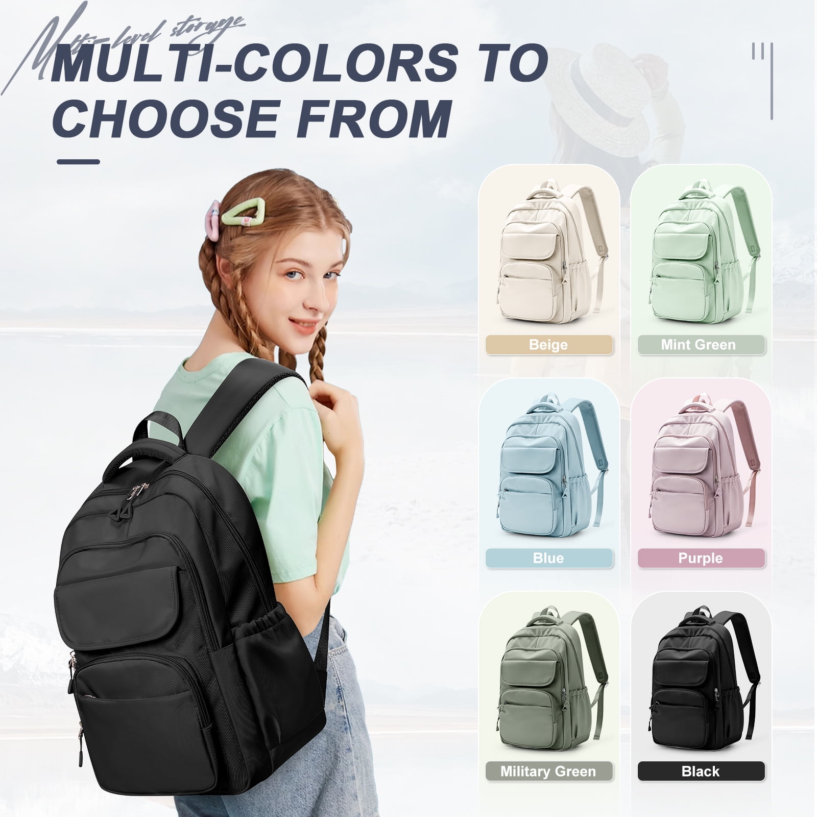 Cute Backpack for Women Men, Waterproof High School Bag Basic Backpack for College Students, Travel Laptop Backpack Lightweight Casual Daypack, Middle School Bookbag, Black