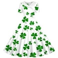 thumbnail image 2 of Girls Fancy Dress Short Sleeves Crew Neck A-Line Dress St Patricks Day Retro Vintage Green Swing Dress Four Leaf Clover Pattern Costume Dancing Dress White 7-8 Years, 2 of 6