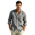 thumbnail image 2 of Mens Linen Shirt Long Sleeve Button Down Casual Loose Fit Breathable Summer Top Solid Color Lightweight Beach Vacation Wear for Men Gray M, 2 of 8