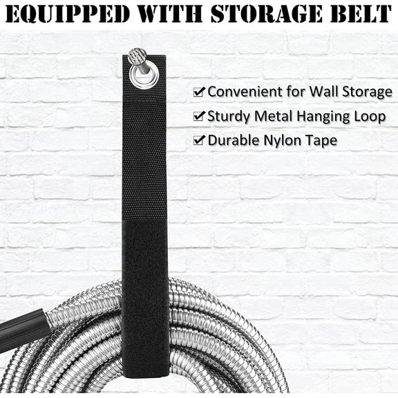 Metal Garden Hose 50ft with Adjustable Nozzle, Stainless Steel Water Hose, No Kinks & Tangles, Easy to Store with Strap