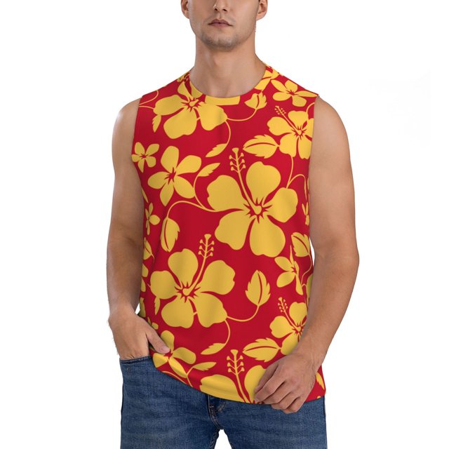 Balery Red Vintage Flowers Camisetas sin mangas para hombre, absorbe la humedad y protege contra el mal olor.-Large