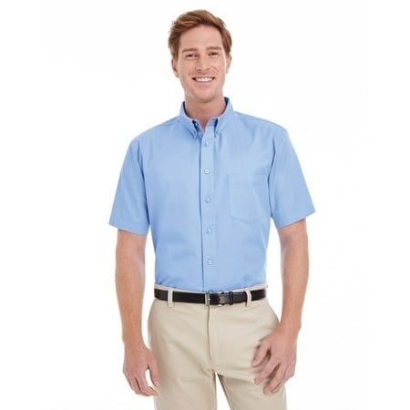Harriton Men's Foundation 100% Cotton Short-Sleeve Twill Shirt with Teflonâ„¢