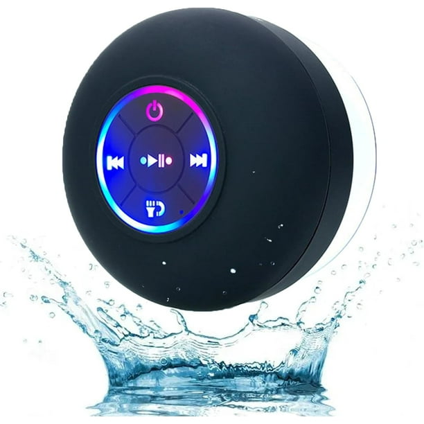 Mini altavoz Bluetooth para ducha con luz LED, portátil, resistente al agua IPX4, inalámbrico con ventosa, mini altavoz Bluetooth impermeable, portátil con luz LED (negro)