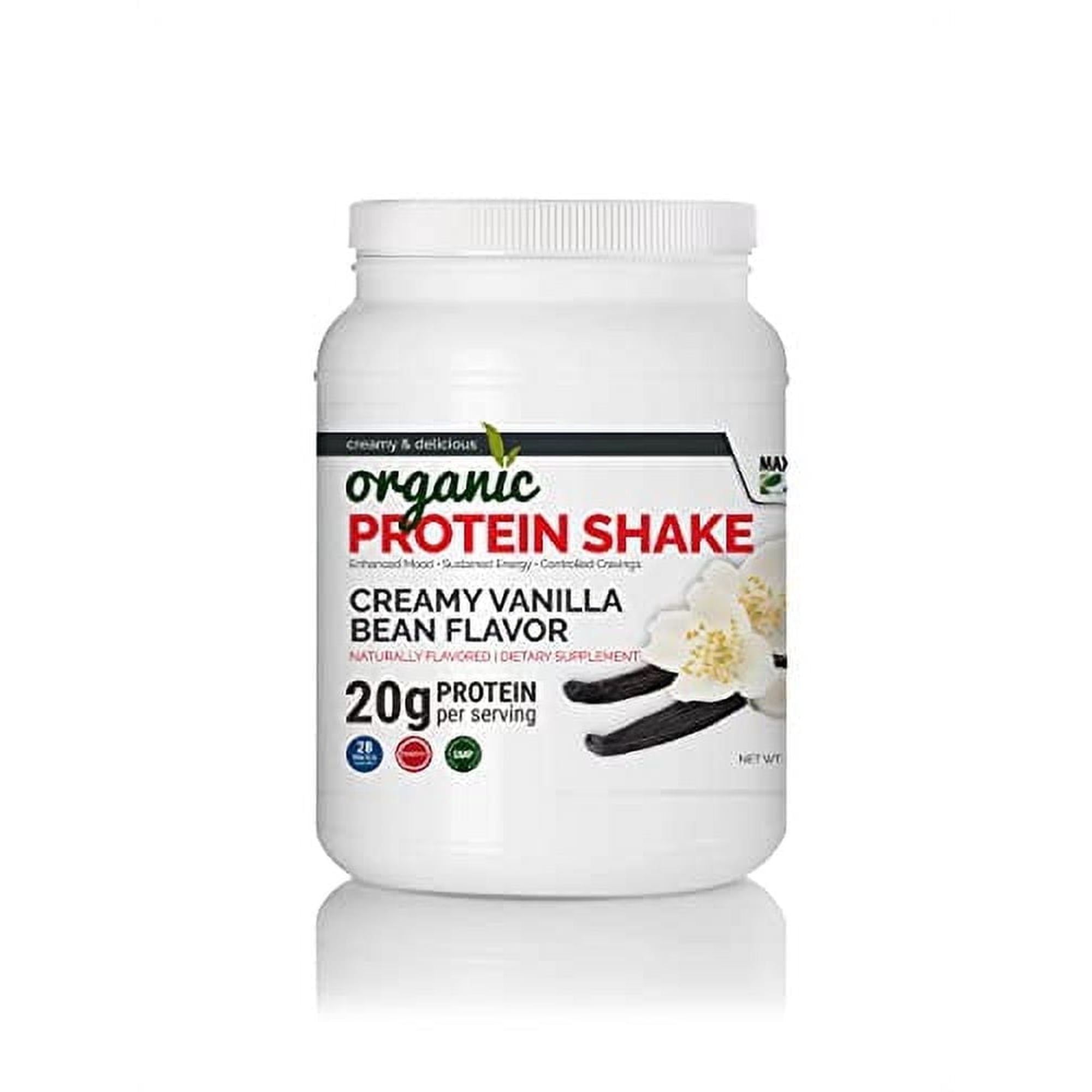 MAXIMUM Slim Organic Protein Shake Creamy Vanilla Bean Flavor Gluten-Free Vegan 350 Grams
