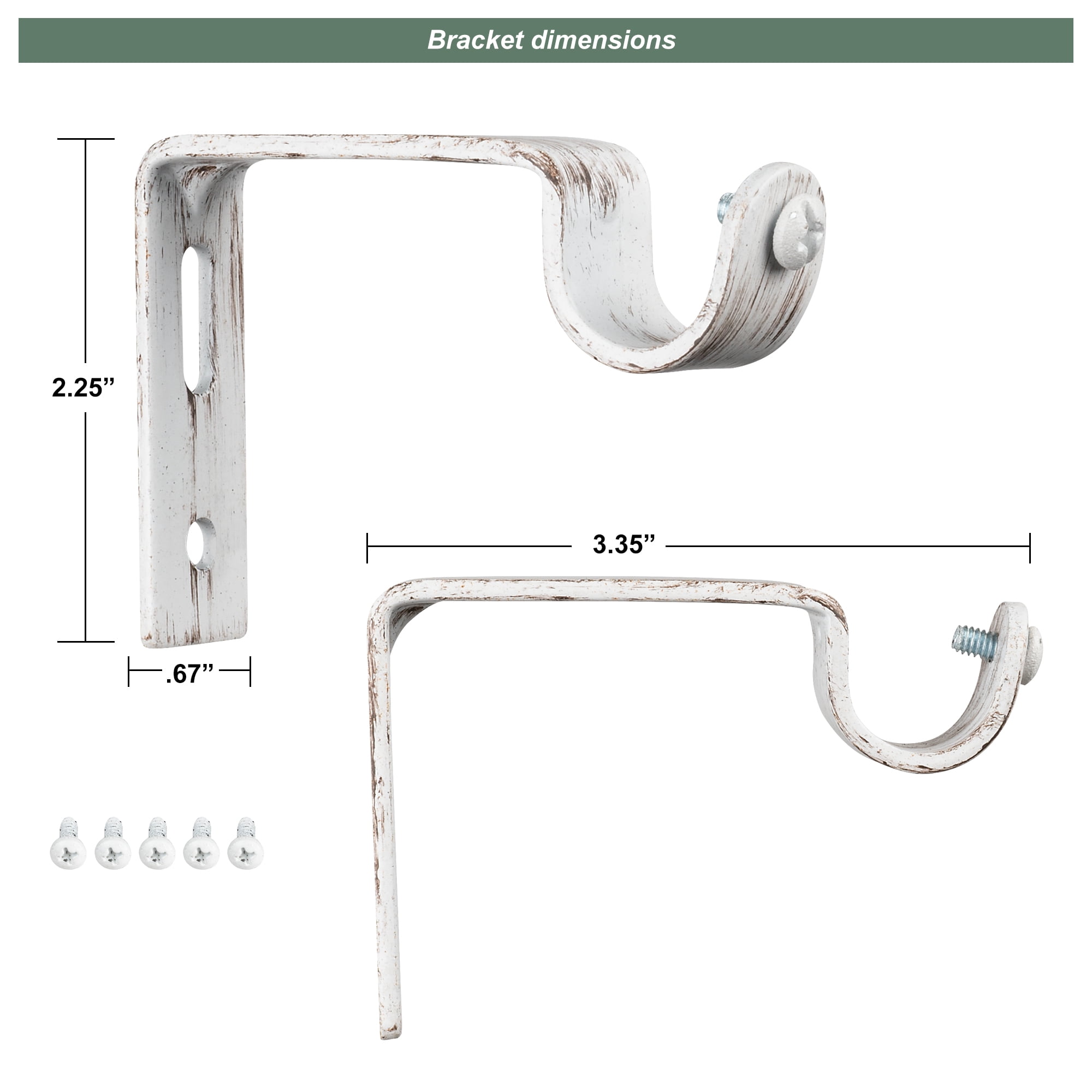Cambridge Distressed Ivory White Farmhouse Rustic Curtain Rod Set 84"- 144"