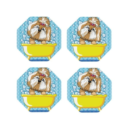 

Tideii Dog Takes a Bath in the Bathtub for Leather Coasters 4 Pieces Anti-fouling and Anti-scalding Decorative Coasters Suitable for Restaurants Kitchens Coffee Shops-Octagon