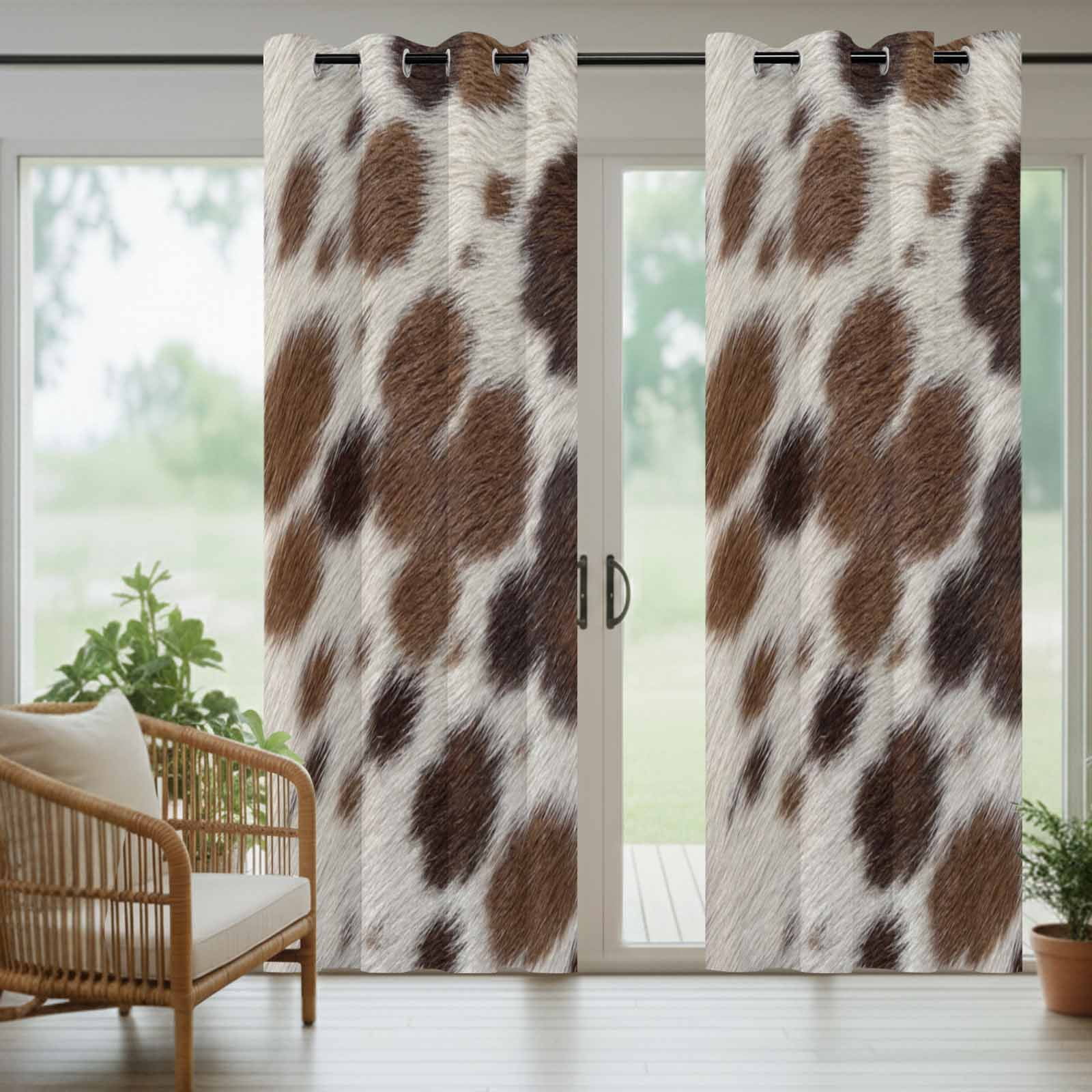Brown Fur Texture Outdoor Curtains for Patio, Country Farm Animal Classic Beige Brown Spots Sunshade Privacy Drapes Grommet Waterproof Outside Curtains for Porch/Cabana/Balcony 54"x 84", 2 Panel