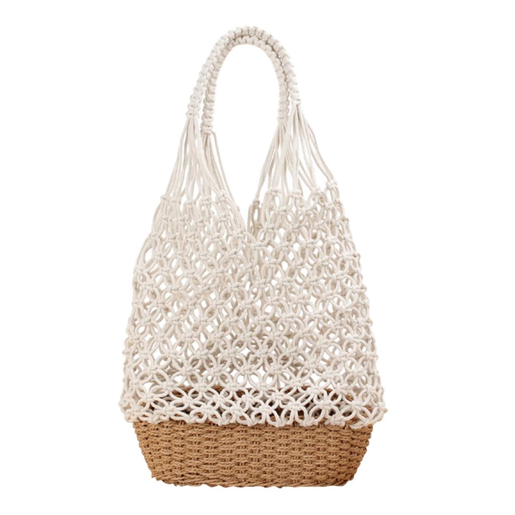 Milaget Boho Handmade Cotton Straw Bag Beach ing Net Knitting