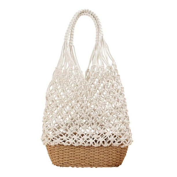 de tejido de paja hombro hueco para mujer para viajes de playa - Blanco BLESIY bolsos de hombro de paja para mujer
