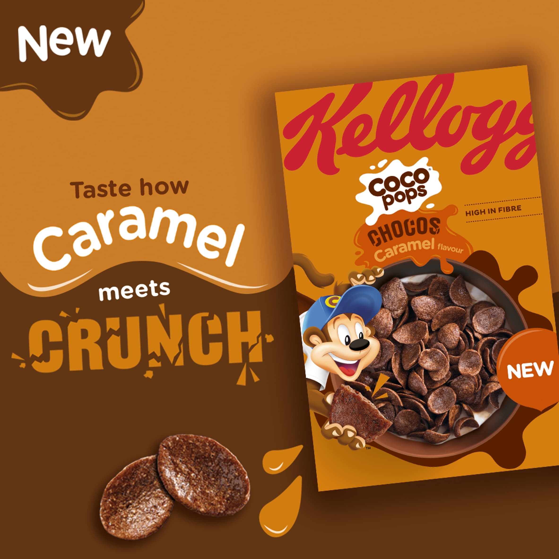 Kellogg's Coco Pops Chocos Caramel Breakfast Cereal 430g, Imported from Britain