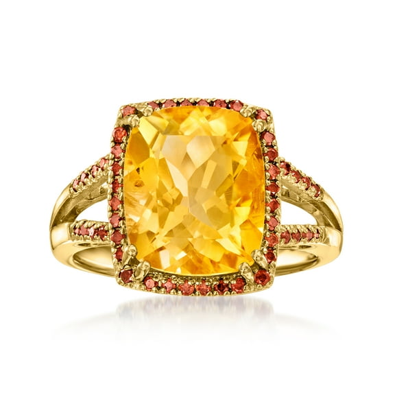 Ross-Simons 4.80 Carat Citrine and .29 ct. t.w. Red Diamond Ring in 18kt Gold Over Sterling, Women's, Adult