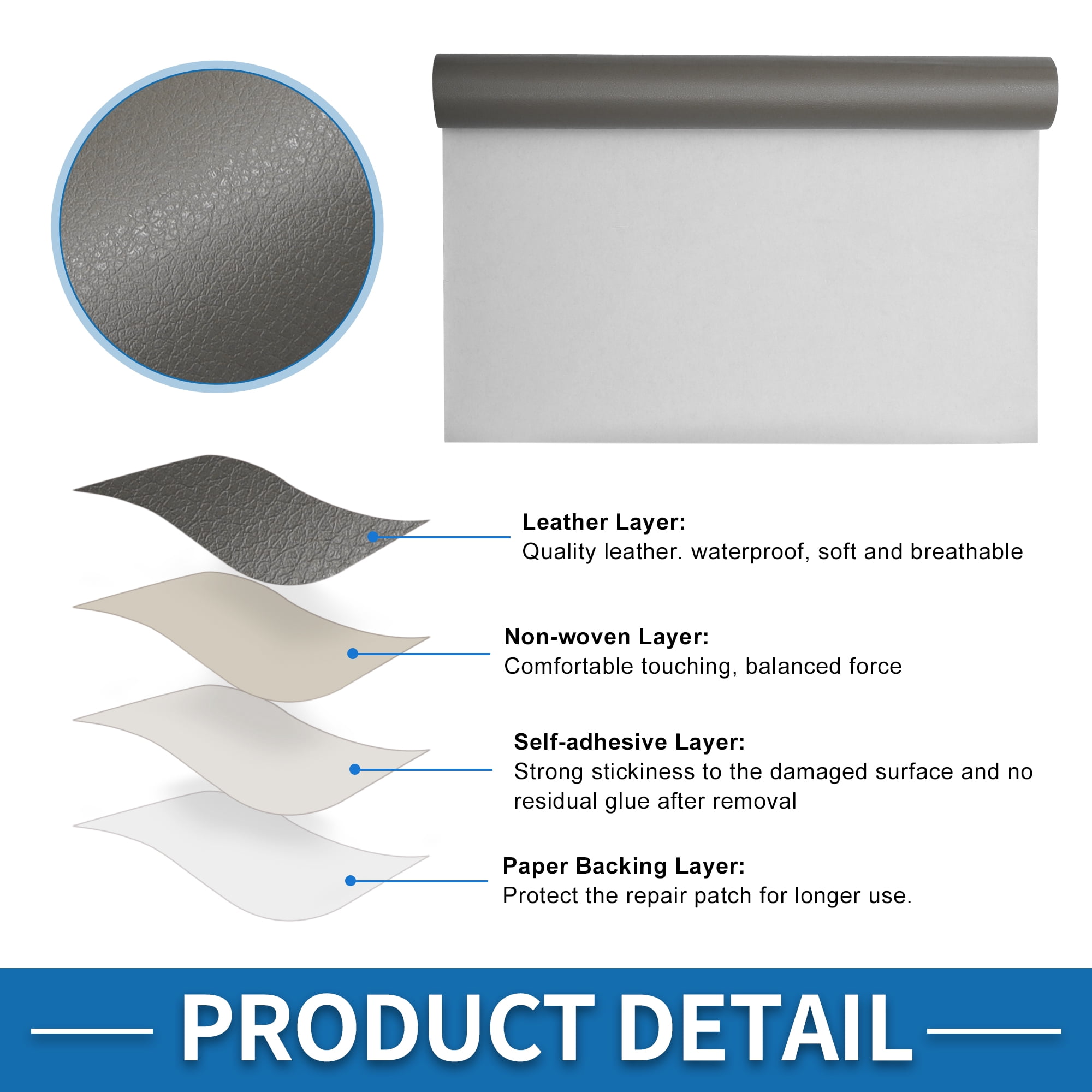 Unique Bargains Self Adhesive Leather Repair Patch Strong Stickiness Leather Repair Tape Leather 1 Pcs Gray 17" x 79"