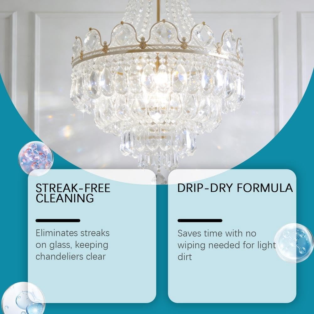 Chandelier Cleaner Spray – No Wipe Formula, Chandelier Cleaner Drip Dry Spray No Wipe, Streak-Free Formula, Safe for All Finishes (2PCS)