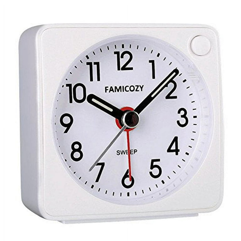 Mini Size Alarm Clock,FAMICOZY Quiet Non Ticking Travel Alarm Clock with  Snooze and Nightlight,Gradually Increasing in Volume,Lightweight Analog