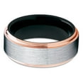 thumbnail image 2 of 8mm Brushed Tungsten Carbide Wedding Band Rose Gold Stepped Edges Black Inlay Ring 10, 2 of 3