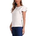 thumbnail image 4 of Blusa de manga corta con volantes Inspire Chic para mujer, cuello redondo, texturizada, casual de verano, talla XS, blanca, 4 of 6