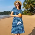 thumbnail image 4 of Balery Sharks on White Blue Striped Vestidos sueltos de manga corta para mujer, vestidos de verano 2025, vestidos casuales de corte A con vuelo., 4 of 6