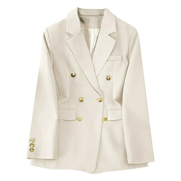 AherBiu Womens Blazers for Work Casual Fall Double Breasted Oversized Jacket Open Front Trendy Work Suit