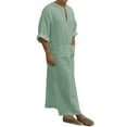 thumbnail image 4 of Men's Long Sleeve Robe Roll Up Long Sleeve Linen Side Split Kaftan Thobe with Pockets Long Gown Casual Shirt, 4 of 6