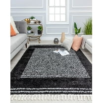 Rugs America BT35A Ebony Twilight Stripe Shag Black Area Rug, 2'6" x 4'