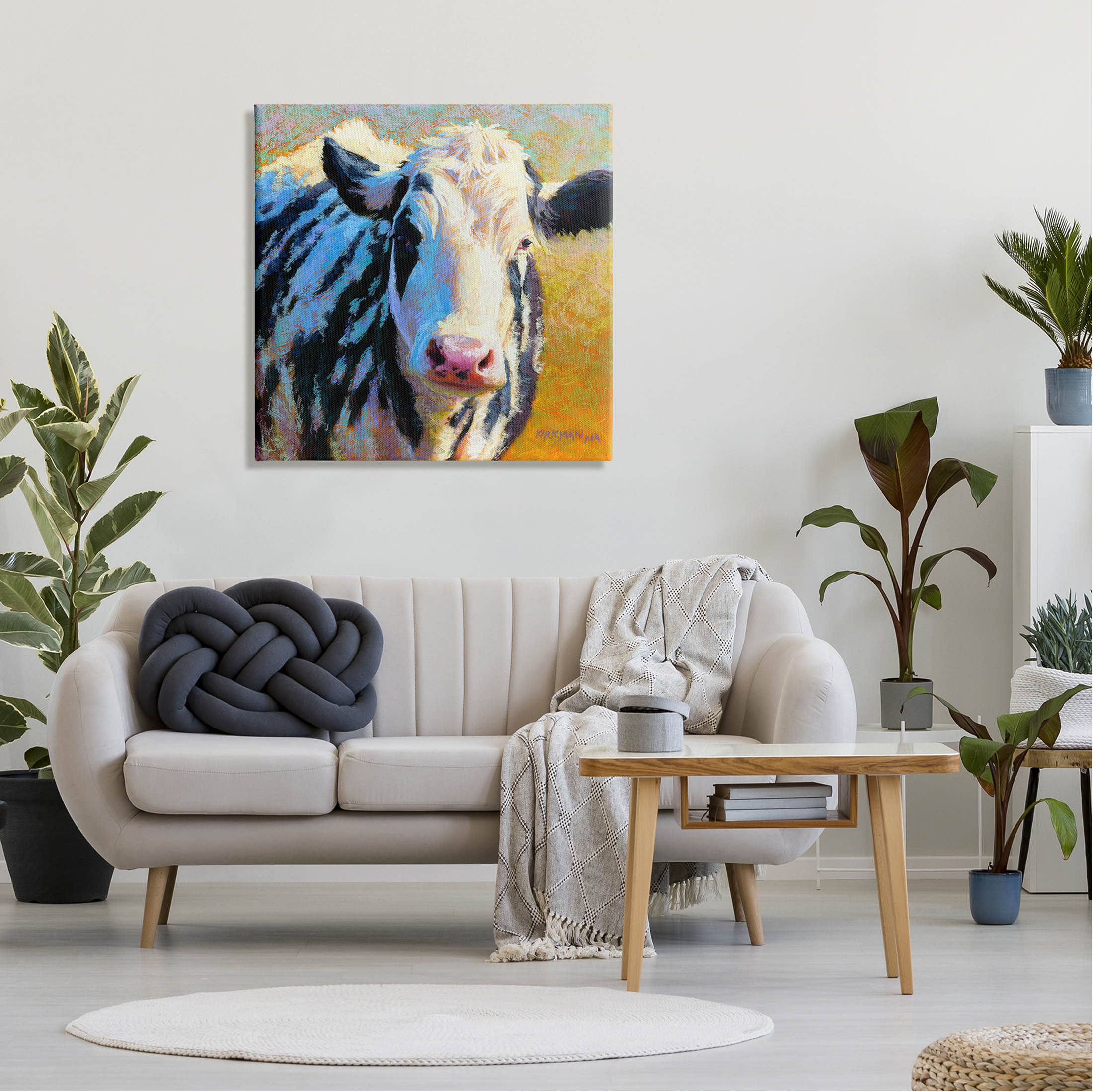 Spotted Cow Animal Portrait Animals & Insects Painting Gallery Wrapped Canvas Print Wall Art