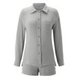 thumbnail image 4 of CCRFTGI 2 Piece Sets for Kids Girls Size 14-16 Casual Linen Sets Teenage Summer Long Sleeve Cotton Linen Button Down Shirt Baggy Wide Leg Shorts Big Sister Outfit Activewear Light Gray 9-10 Years, 4 of 5