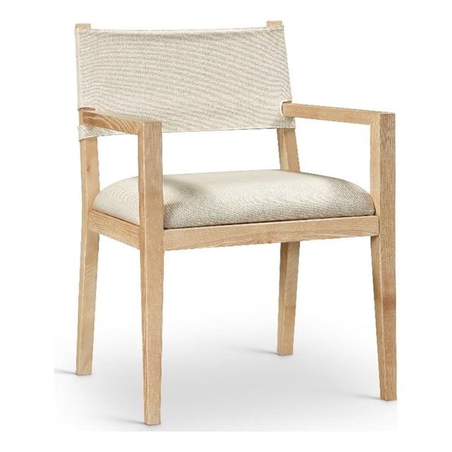 Bowery Hill Contemporary Cream Linen Textured Fabric Dining Arm Chair
