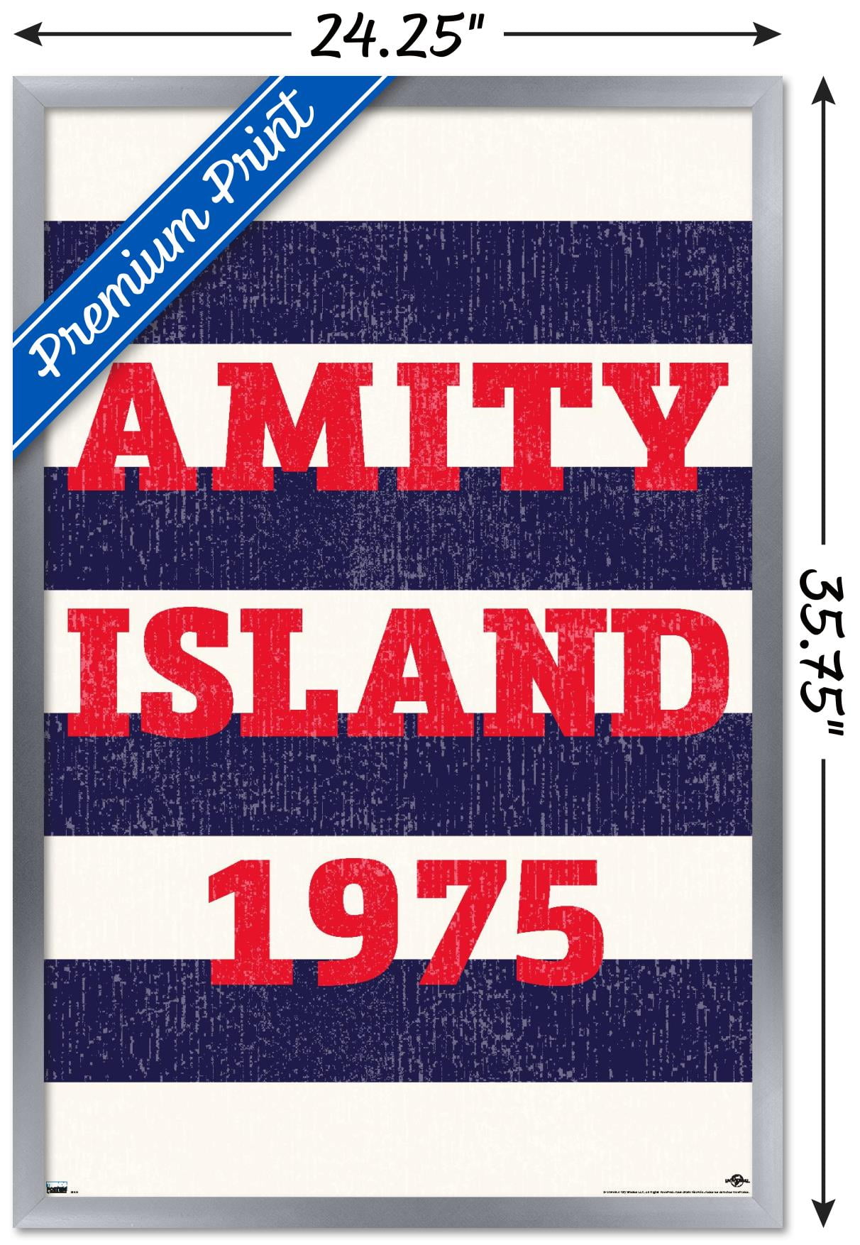 Jaws - Amity Island 1975 Wall Poster, 22.375" x 34", Framed