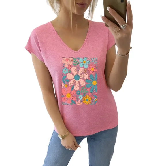 Giffimy Women's 70s Retro Floral V-Neck Sleeveless T-Shirt Casual Summer Tank