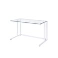 thumbnail image 2 of Hassch Modern Industry Writing Desk Computer Table with Built-in USB Port & Plug, White Frame & Transparent Desktop, 2 of 4