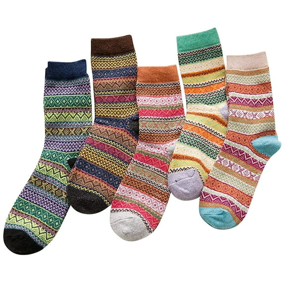 JeashCHAT 5 Pack Womens Socks Vintage Winter Soft Warm Cold Knit Wool Socks