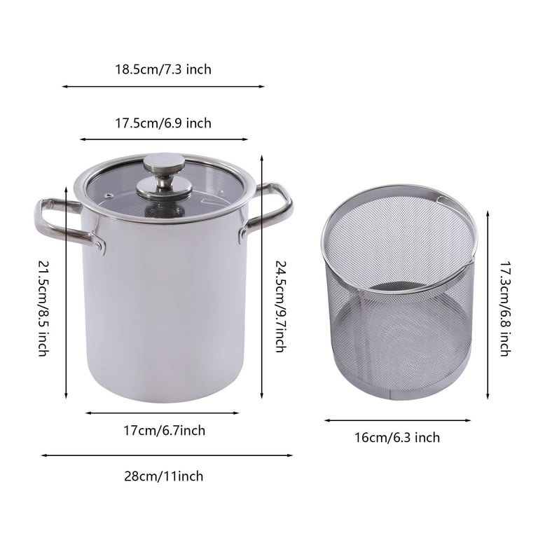 HEMOTON Stainless Steel Fry Pot with Lid and Basket Stove Top Deep Fryer  (Diameter: 9.6 in Height: 11in)