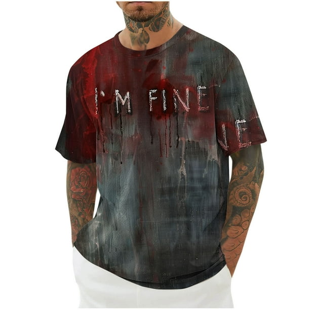 Camisas de Manga Larga para Hombres Imprimir Blusa de Manga Corta de Cuello Redondo, Camisas de Lino para Hombres
